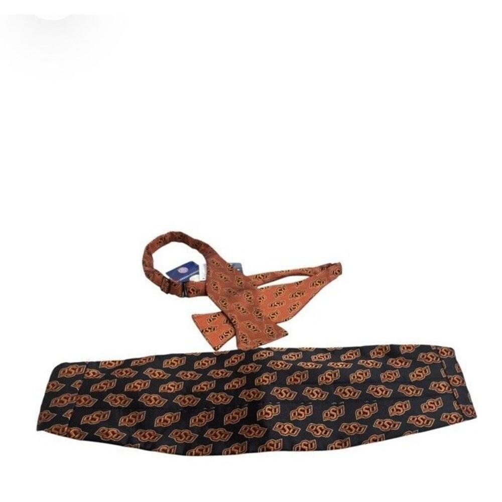 Orange Silk Cummerbund And Bow Tie Set 100% Silk OSU  Formalwear